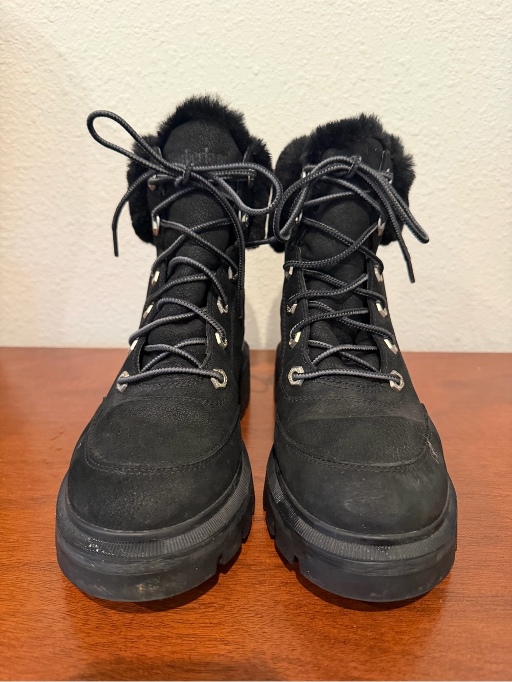 Women's Black Faux-Fur Lined Lace-Up Winter Boots